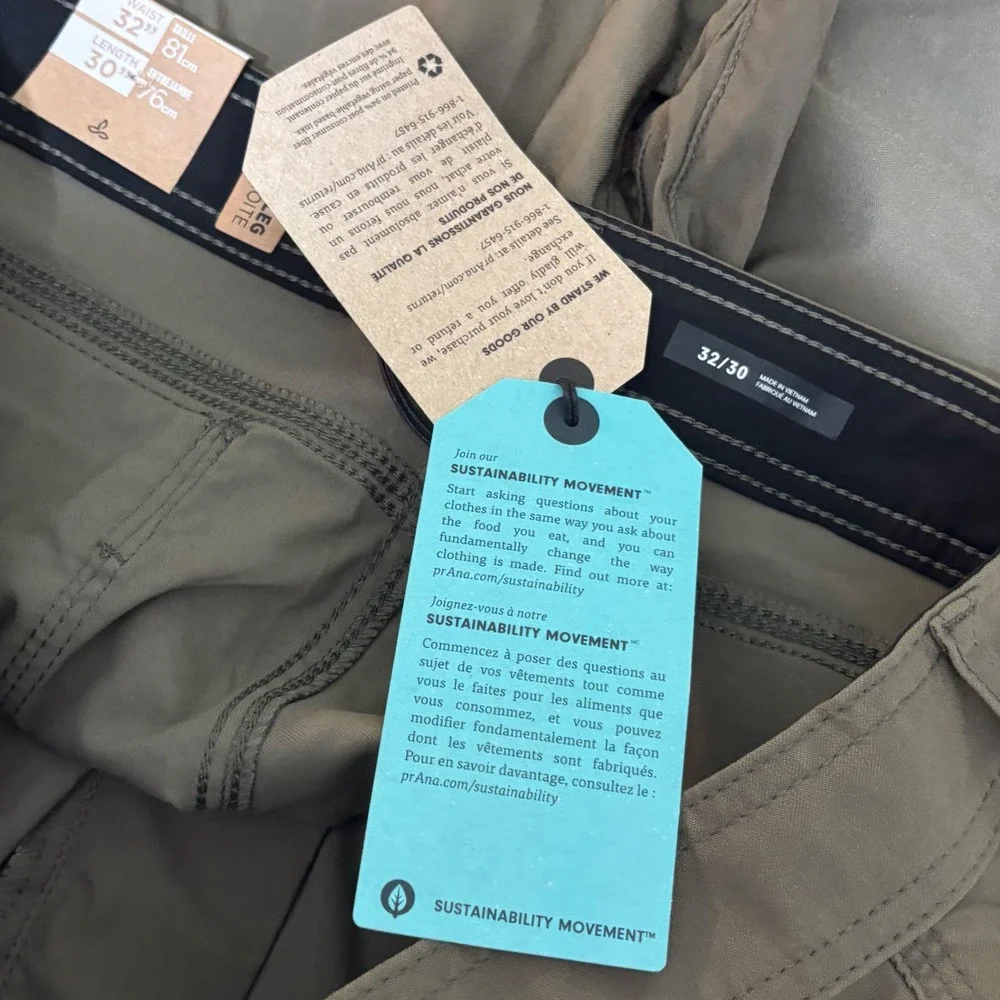 prAna Stretch Zion Pant II Mens 32x30 Slate Green New Relaxed Fit Hiking Cargo